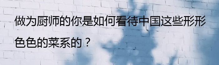 做为厨师的你是如何看待中国这些形形色色的菜系的？