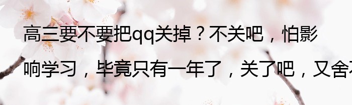 高三要不要把qq关掉？不关吧，怕影响学习，毕竟只有一年了，关了吧，又舍不得